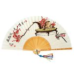 ATTY FACTORY Premium Traditional Korean Folding Fan – Hand-Painted Plum bonsai on Hanji & Bamboo, Premium Craftsmanship, with Traditional Knot + Box + Silk Pouch – Made in Korea